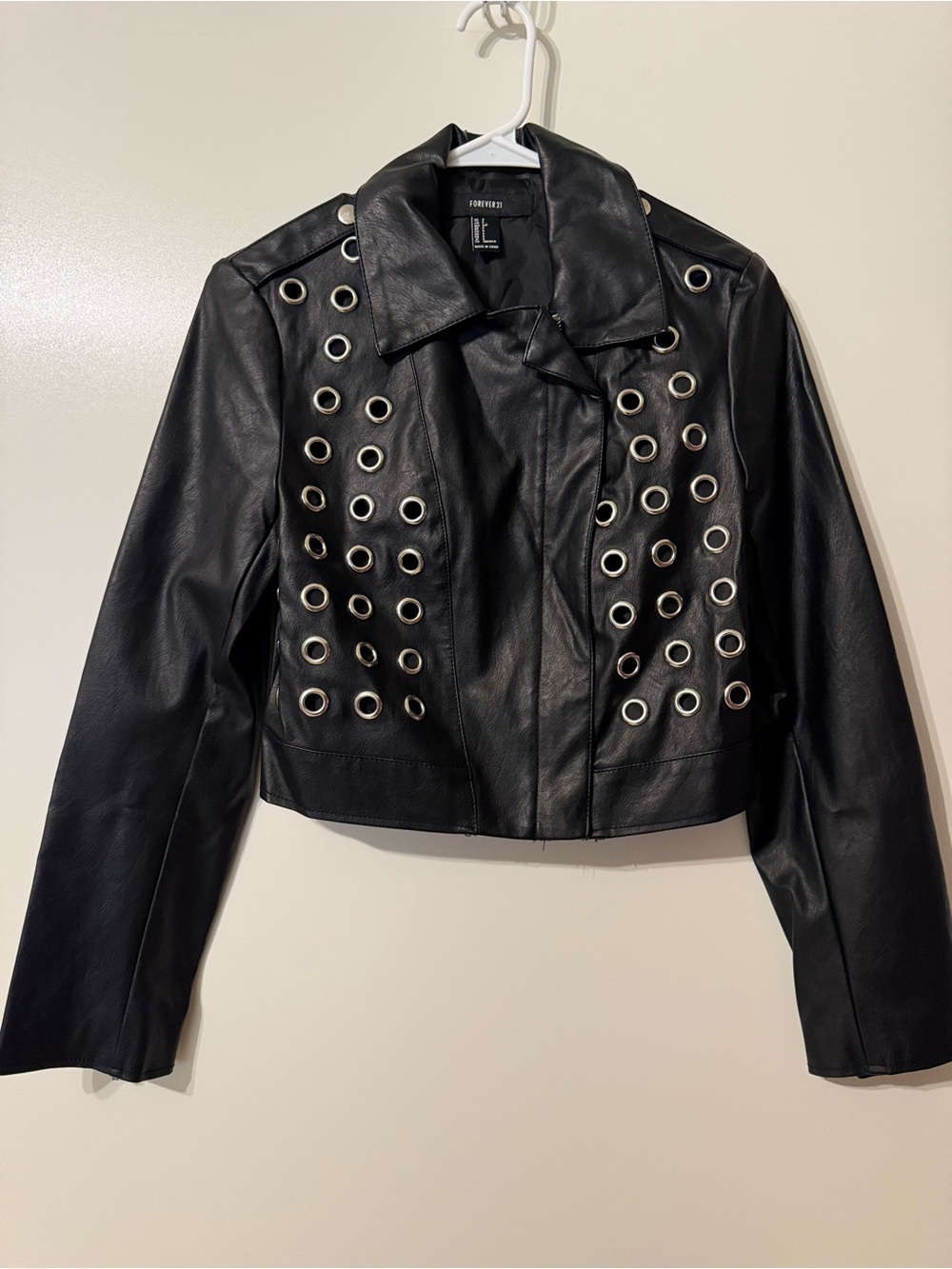Forever 21 Black Faux Leather Grommet-Accent Jacket